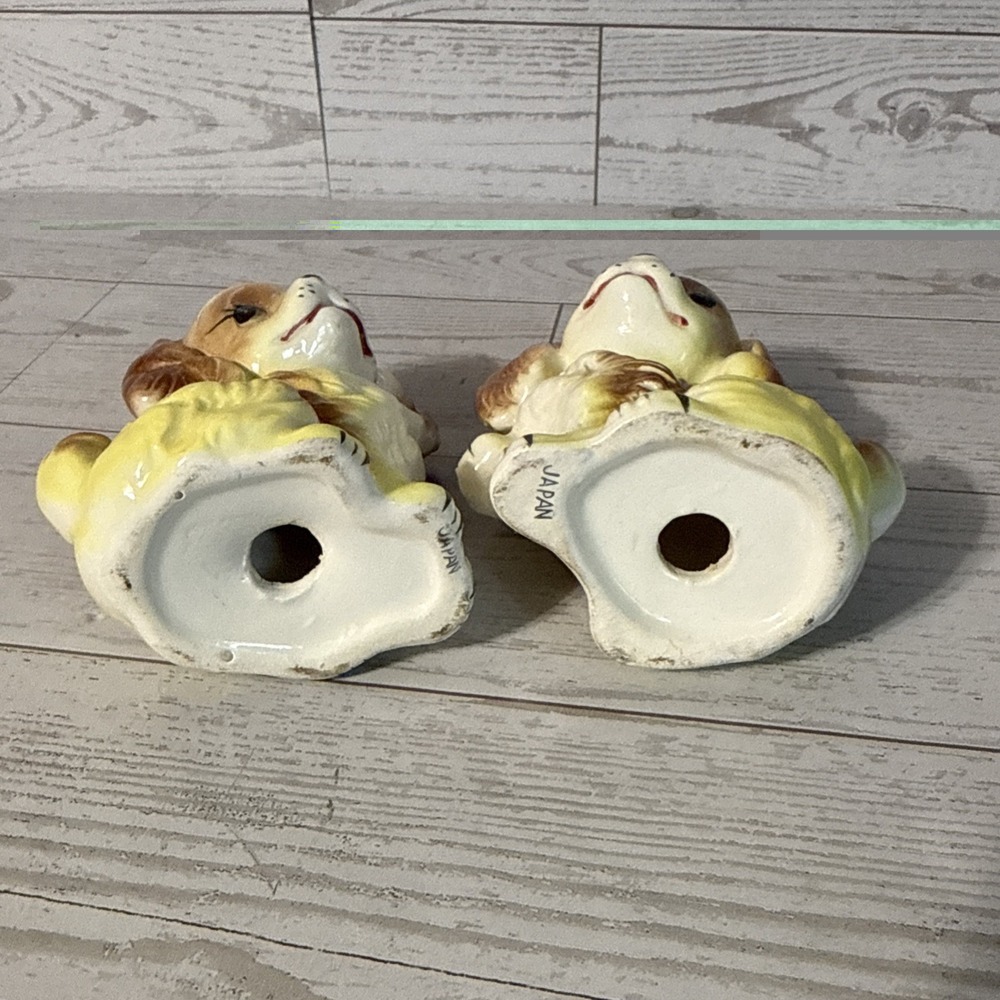 VTG Japan Ceramic Puppy Dog Salt Pepper Shakers Big Eye Cocker Spaniel Pair - Picture 7 of 9